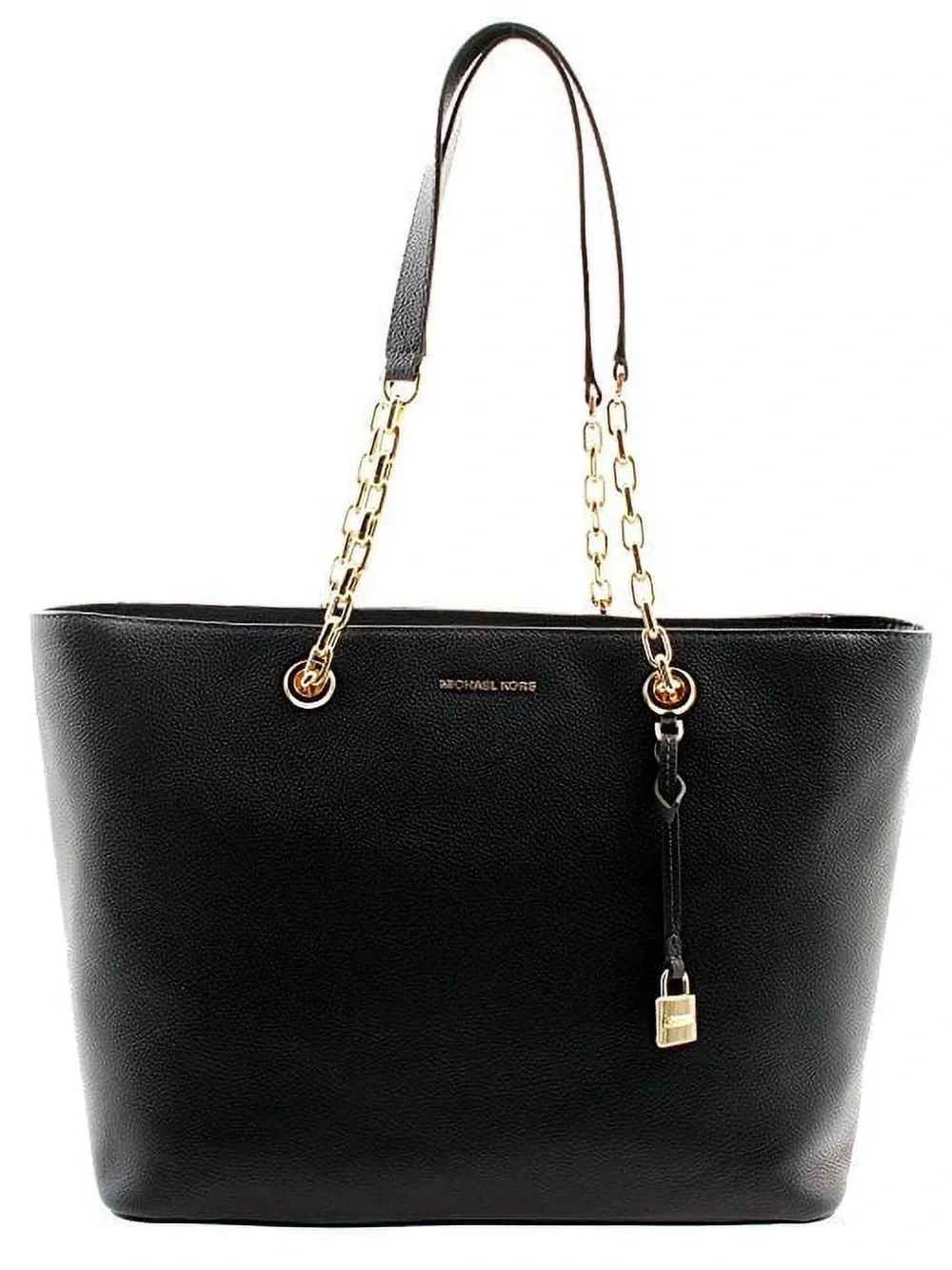 Michael Kors Black Pebble Leather Mercer / Kimberly Tote Bag with Gold Chain